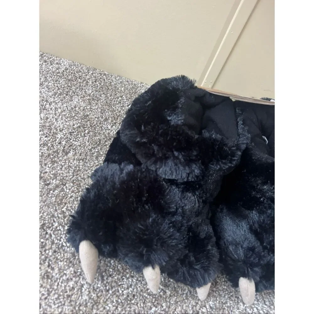 Lazy One Black Bear Paw Slippers Kids Size Medium (13-3) NEW